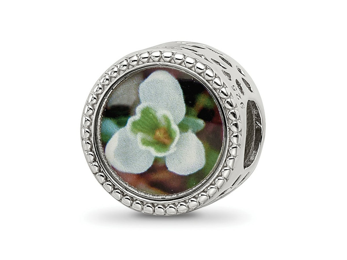 Reflections 925 Sterling Silver Rhodium Plated January Flower Bead 11 x 8 mm