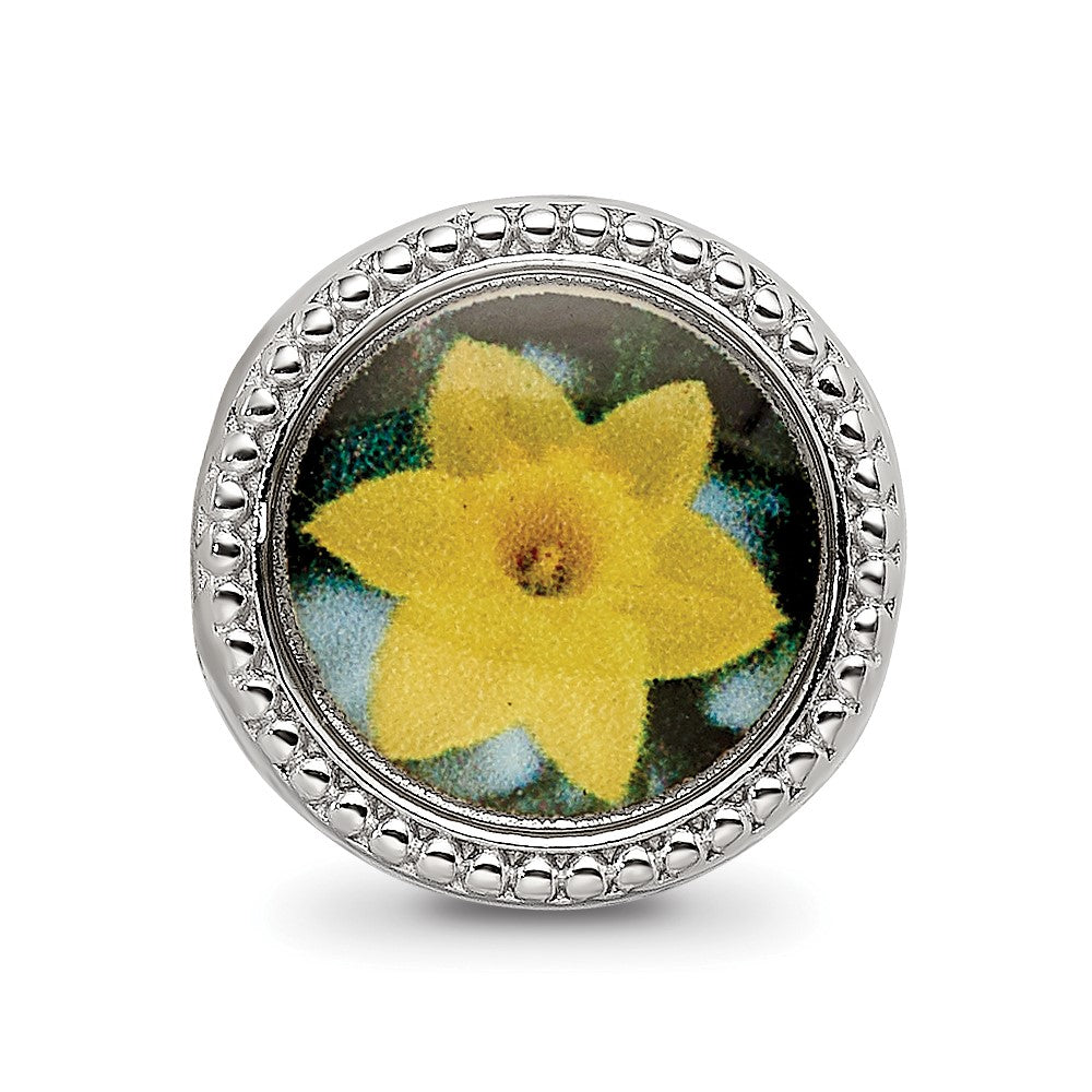 Reflections 925 Sterling Silver Rhodium Plated March Flower Bead 11 x 8 mm