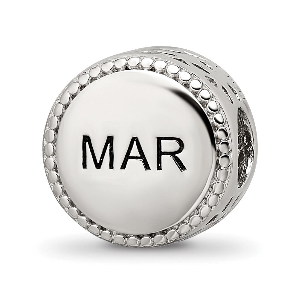 Reflections 925 Sterling Silver Rhodium Plated March Flower Bead 11 x 8 mm