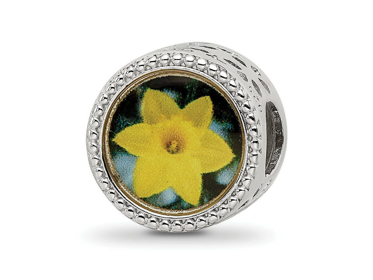 Reflections 925 Sterling Silver Rhodium Plated March Flower Bead 11 x 8 mm