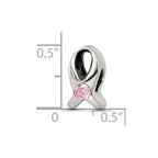 Reflections 925 Sterling Silver Silver Ribbon with Pink CZ Bead 11 x 5 mm
