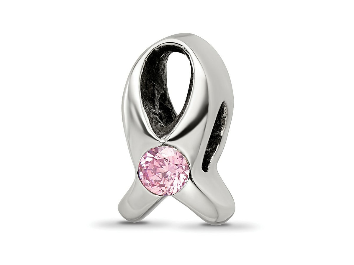 Reflections 925 Sterling Silver Silver Ribbon with Pink CZ Bead 11 x 5 mm