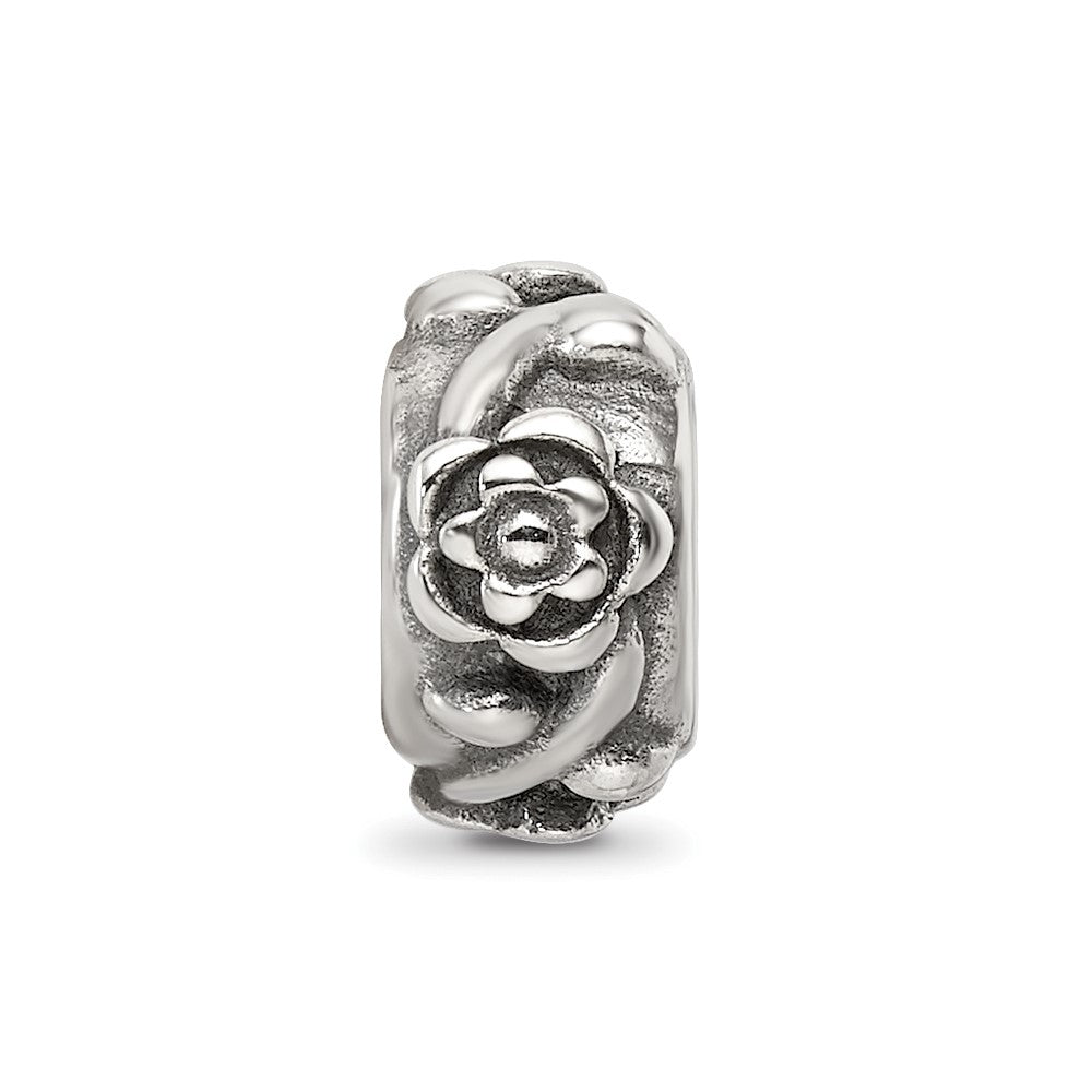 Reflections 925 Sterling Silver Antiqued Flower Chain Bead 8 x 4 mm