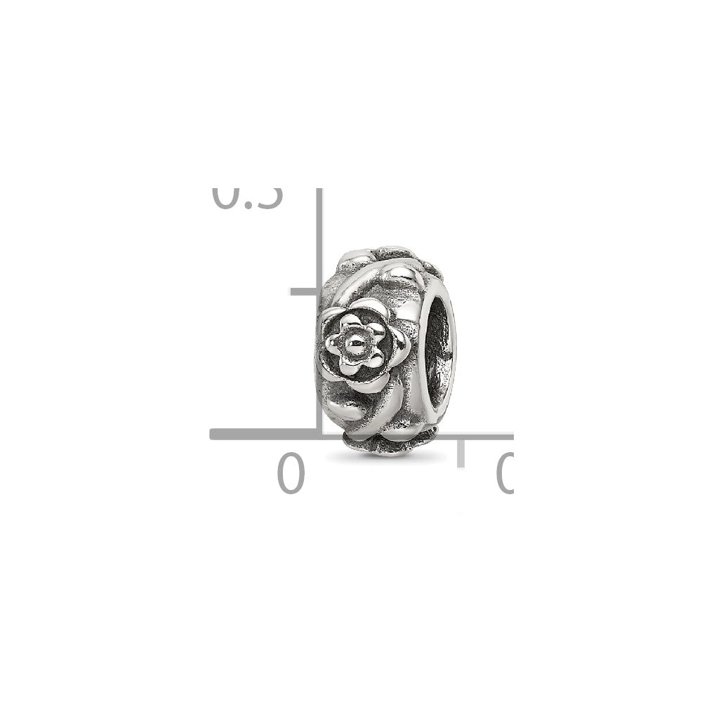 Reflections 925 Sterling Silver Antiqued Flower Chain Bead 8 x 4 mm