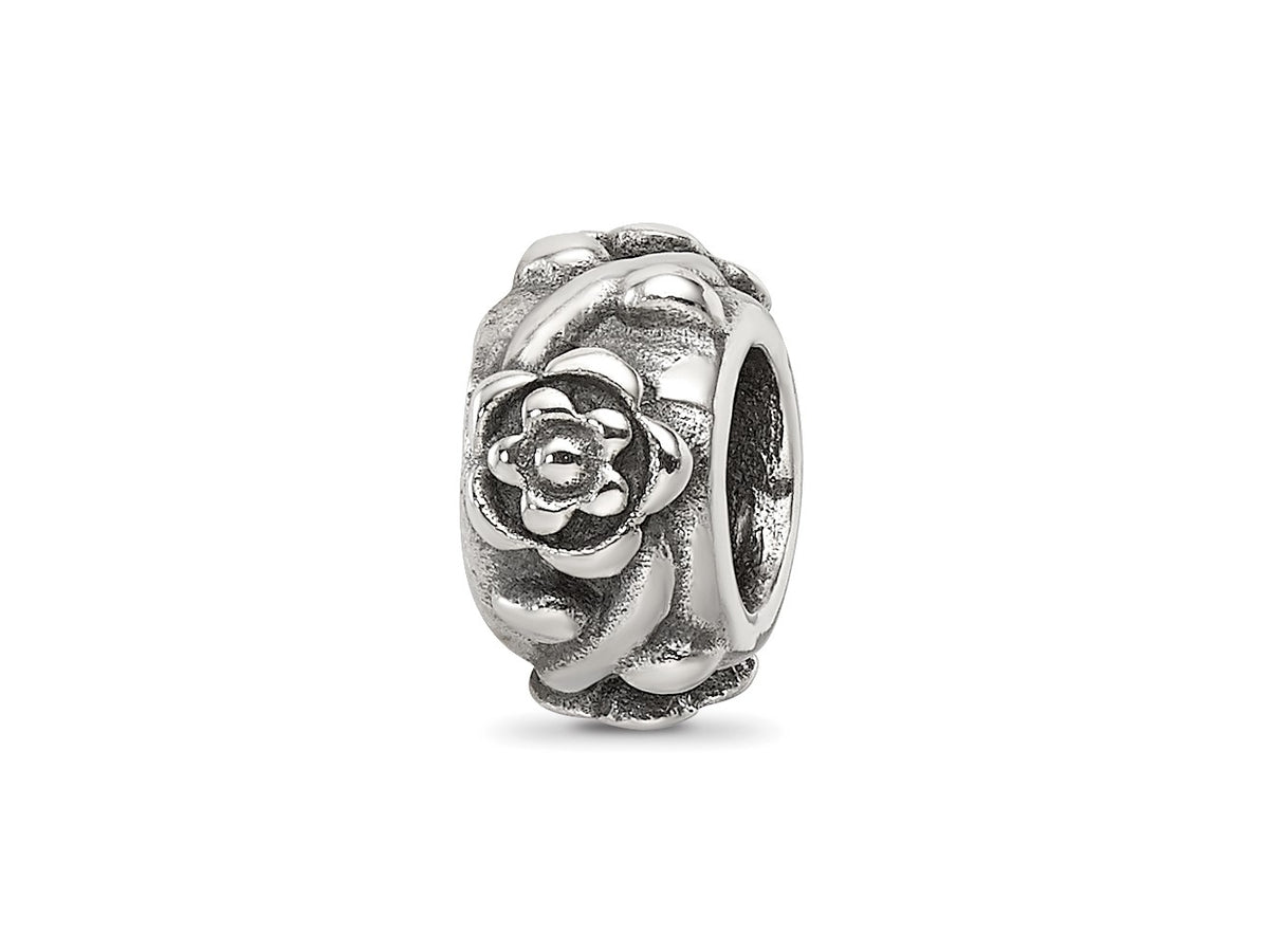 Reflections 925 Sterling Silver Antiqued Flower Chain Bead 8 x 4 mm