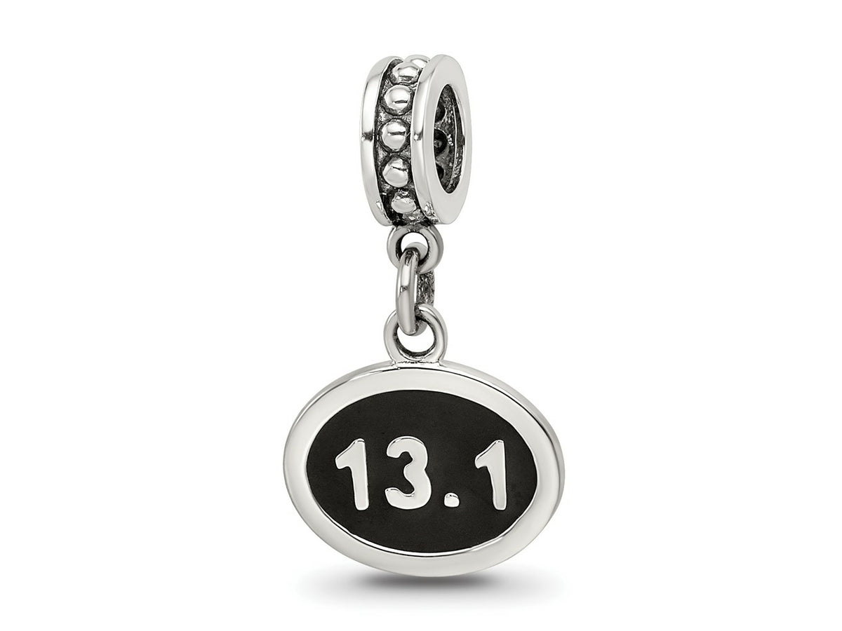 Reflections 925 Sterling Silver Black Enameled Half Marathon Dangle Charm