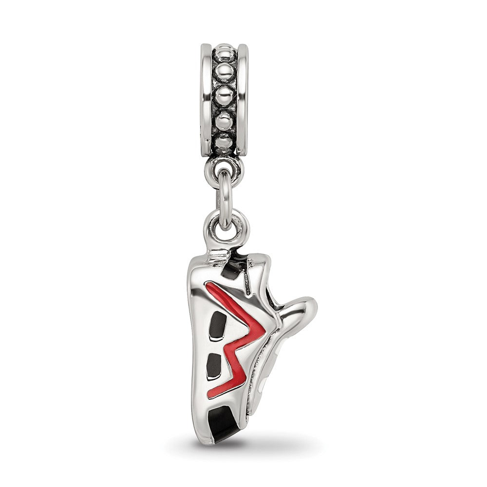 Reflections 925 Sterling Silver Black and Red Enameled Runner's Shoe Dangle Bead