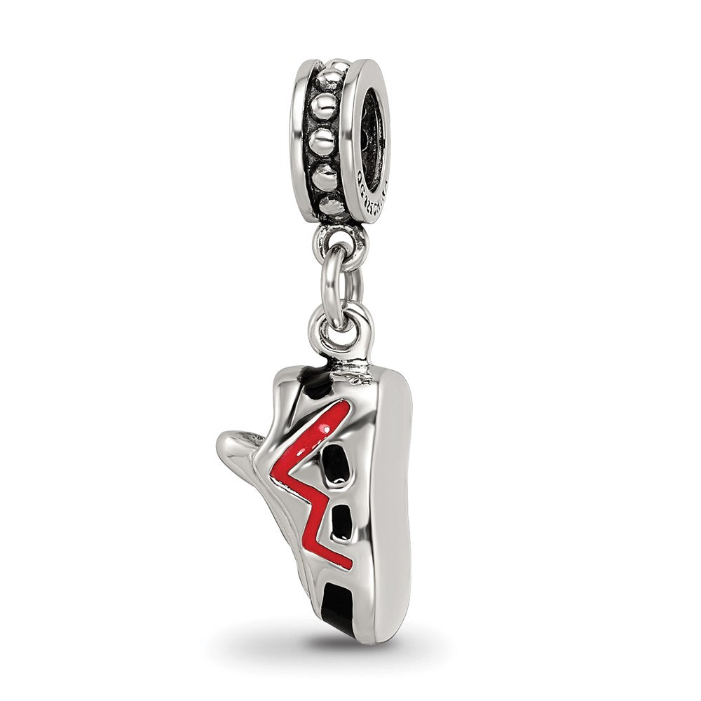 Reflections 925 Sterling Silver Black and Red Enameled Runner's Shoe Dangle Bead