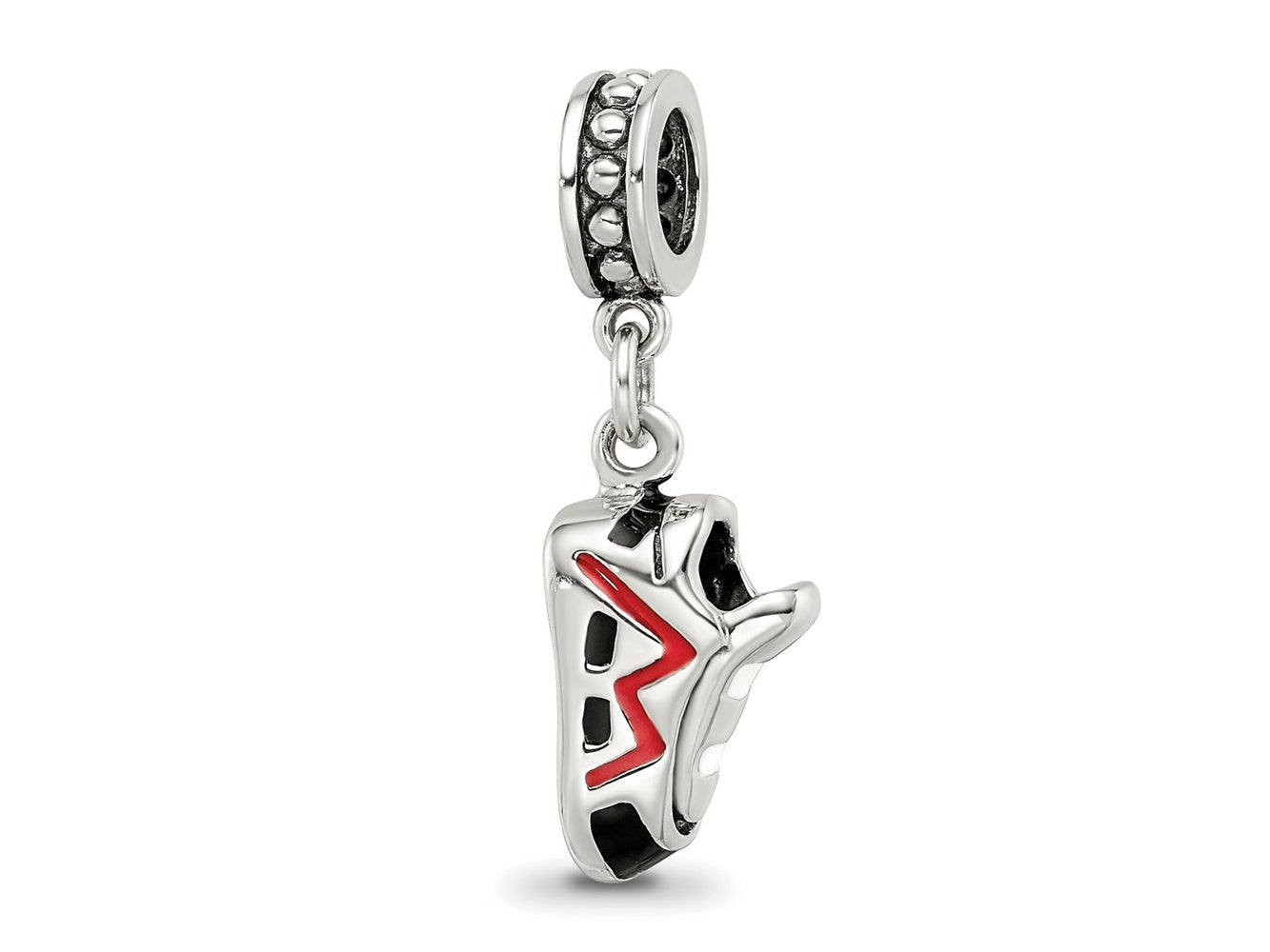 Reflections 925 Sterling Silver Black and Red Enameled Runner's Shoe Dangle Bead