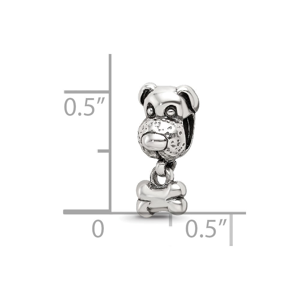 Reflections 925 Sterling Silver Dog and Bone Bead 13 x 5 mm