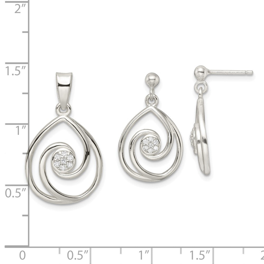 FJC Finejewelers 925 Sterling Silver Dangle CZ in Teardrop Pendant and Earrings Set