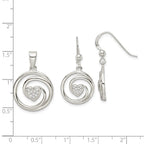 FJC Finejewelers 925 Sterling Silver CZ Heart in Circle Pendant and Earrings Set