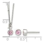 FJC Finejewelers 925 Sterling Silver Pink Bezel CZ Necklace and Stud Earrings Set