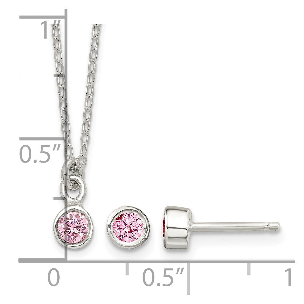 FJC Finejewelers 925 Sterling Silver Pink Bezel CZ Necklace and Stud Earrings Set