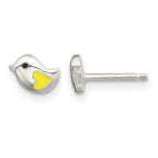 FJC Finejewelers 925 Sterling Silver Button Yellow Enamel Bird Necklace and Post Earrings Set