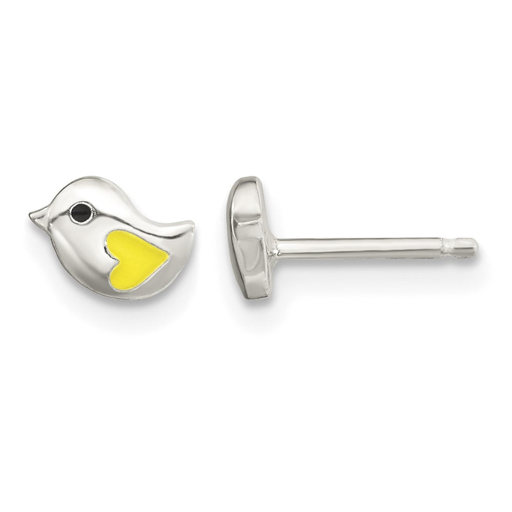 FJC Finejewelers 925 Sterling Silver Button Yellow Enamel Bird Necklace and Post Earrings Set