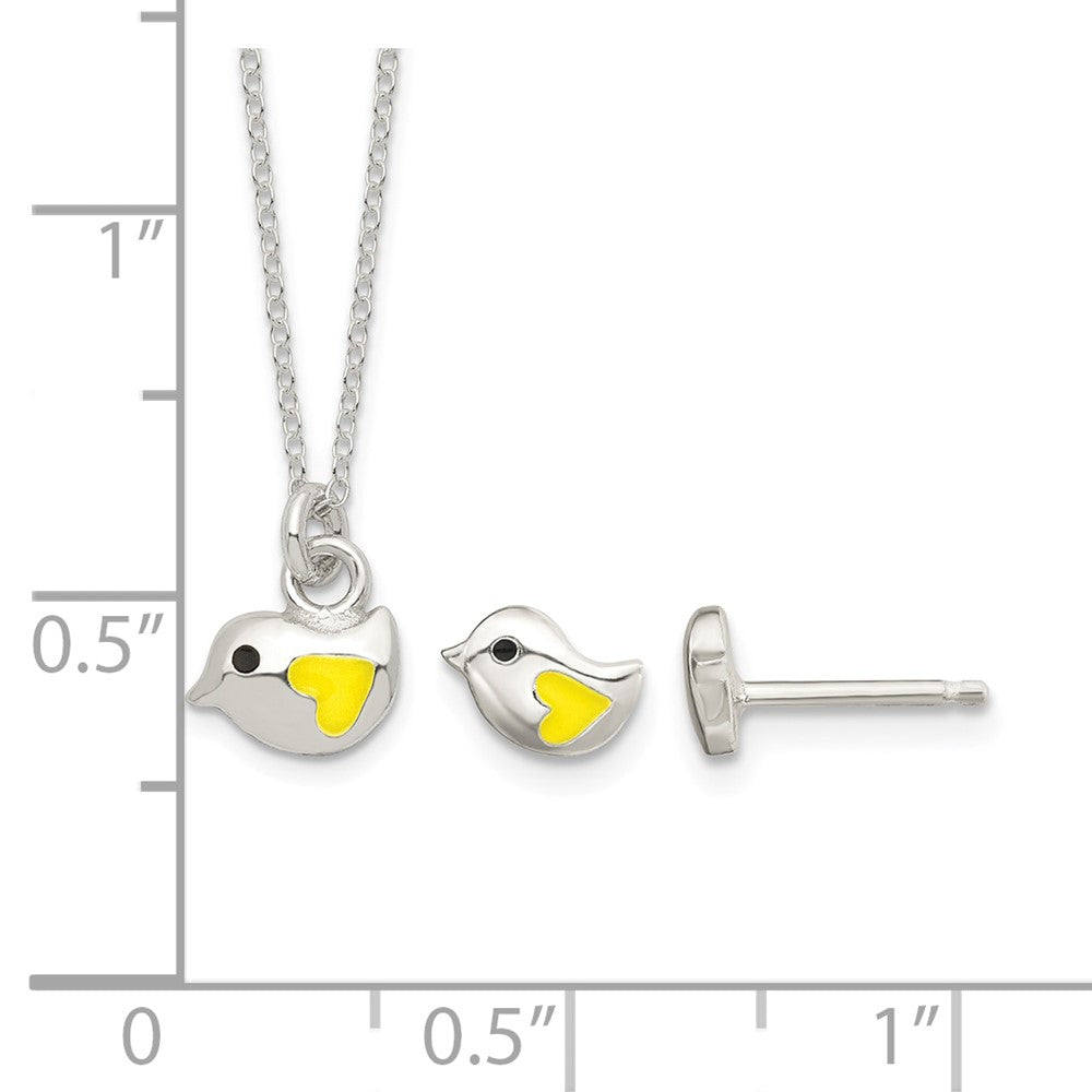 FJC Finejewelers 925 Sterling Silver Button Yellow Enamel Bird Necklace and Post Earrings Set