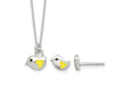 FJC Finejewelers 925 Sterling Silver Button Yellow Enamel Bird Necklace and Post Earrings Set