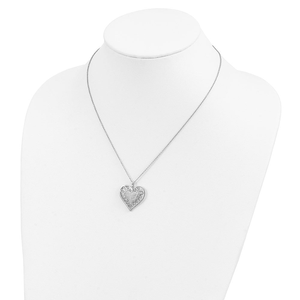 Sentimental Expressions 925 Sterling Silver Antiqued CZ To My Daughter Heart Necklace 18 Inches x 25 mm