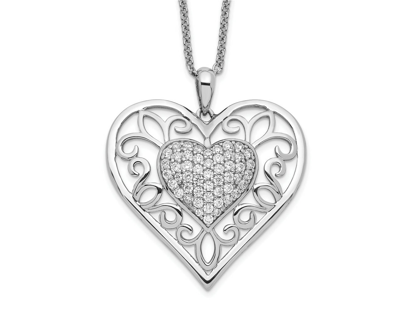 Sentimental Expressions 925 Sterling Silver Antiqued CZ To My Daughter Heart Necklace 18 Inches x 25 mm