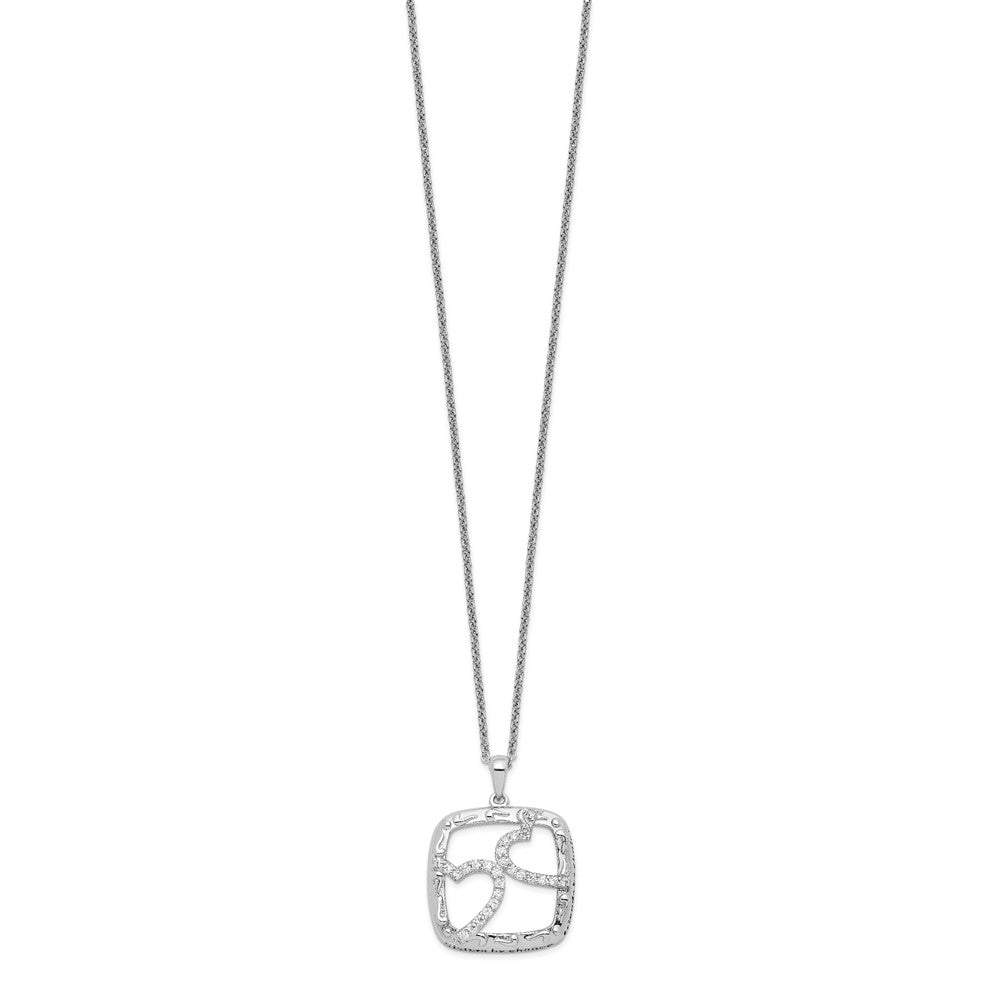 Sentimental Expressions 925 Sterling Silver Antique CZ Sisters By Chance Heart Necklace 18 Inches x 20 mm