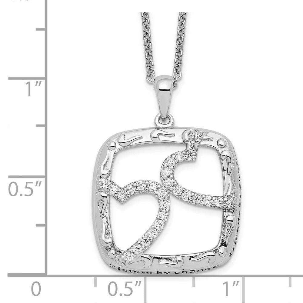 Sentimental Expressions 925 Sterling Silver Antique CZ Sisters By Chance Heart Necklace 18 Inches x 20 mm