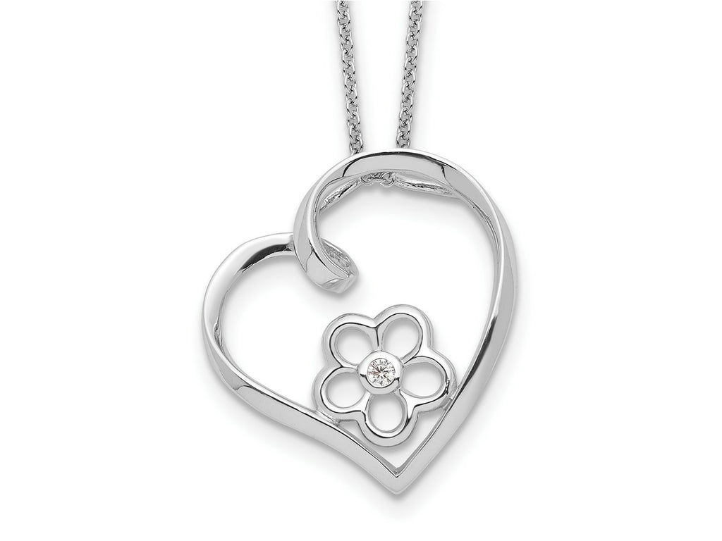 Sentimental Expressions 925 Sterling Silver CZ My Special Niece Flower in Heart Necklace 18 Inches x 22 mm