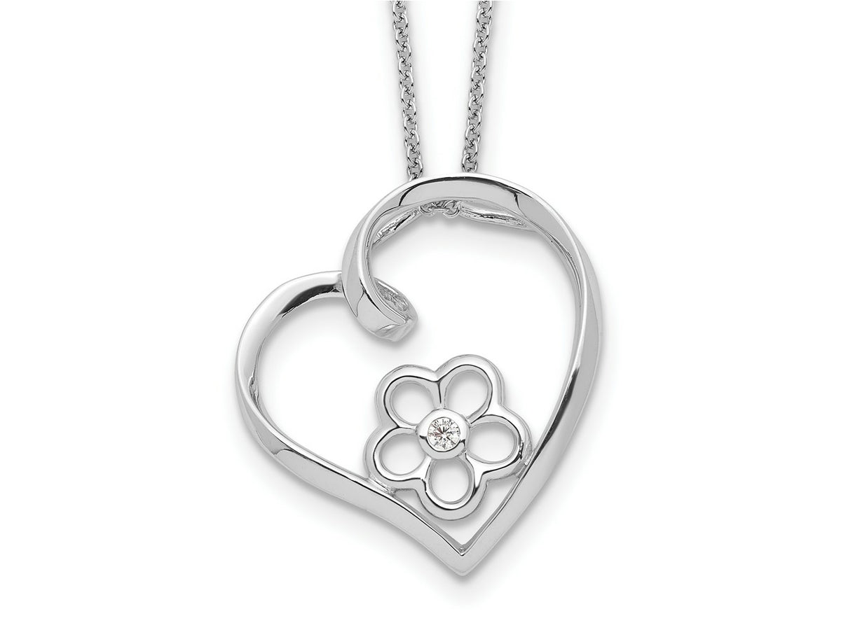 Sentimental Expressions 925 Sterling Silver CZ My Special Niece Flower in Heart Necklace 18 Inches x 22 mm