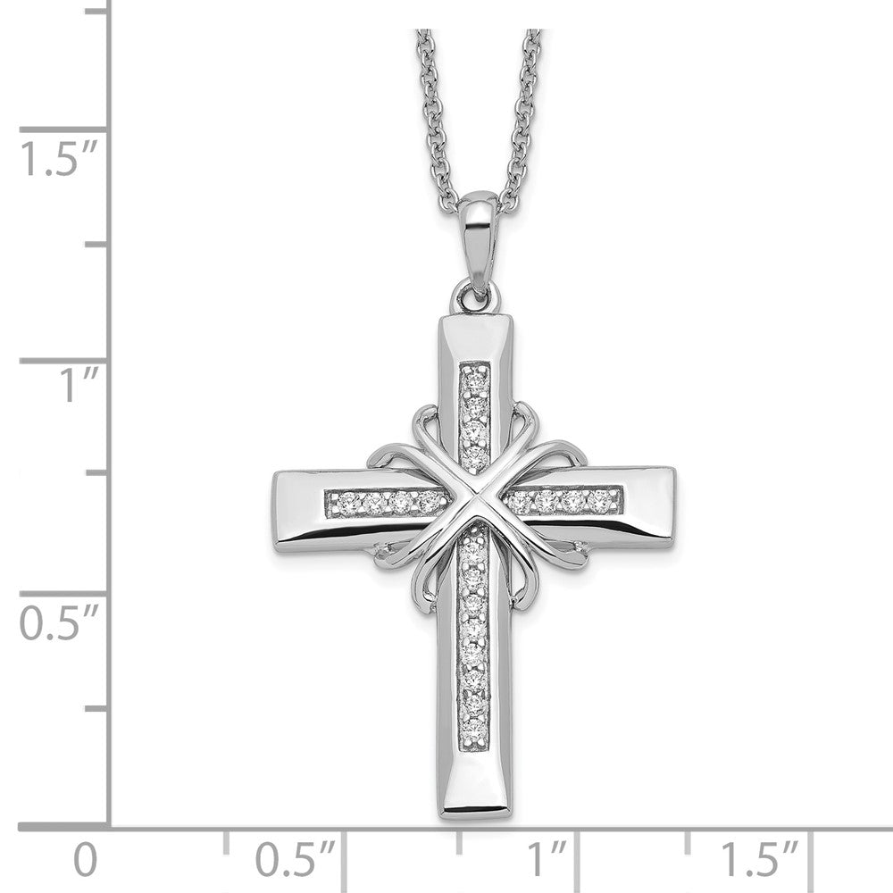 Sentimental Expressions 925 Sterling Silver  CZ Steadfast Love 18in Cross Necklace 18 Inches x 24 mm