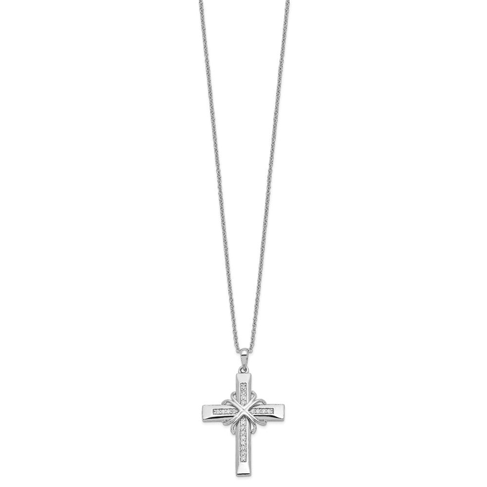 Sentimental Expressions 925 Sterling Silver  CZ Steadfast Love 18in Cross Necklace 18 Inches x 24 mm