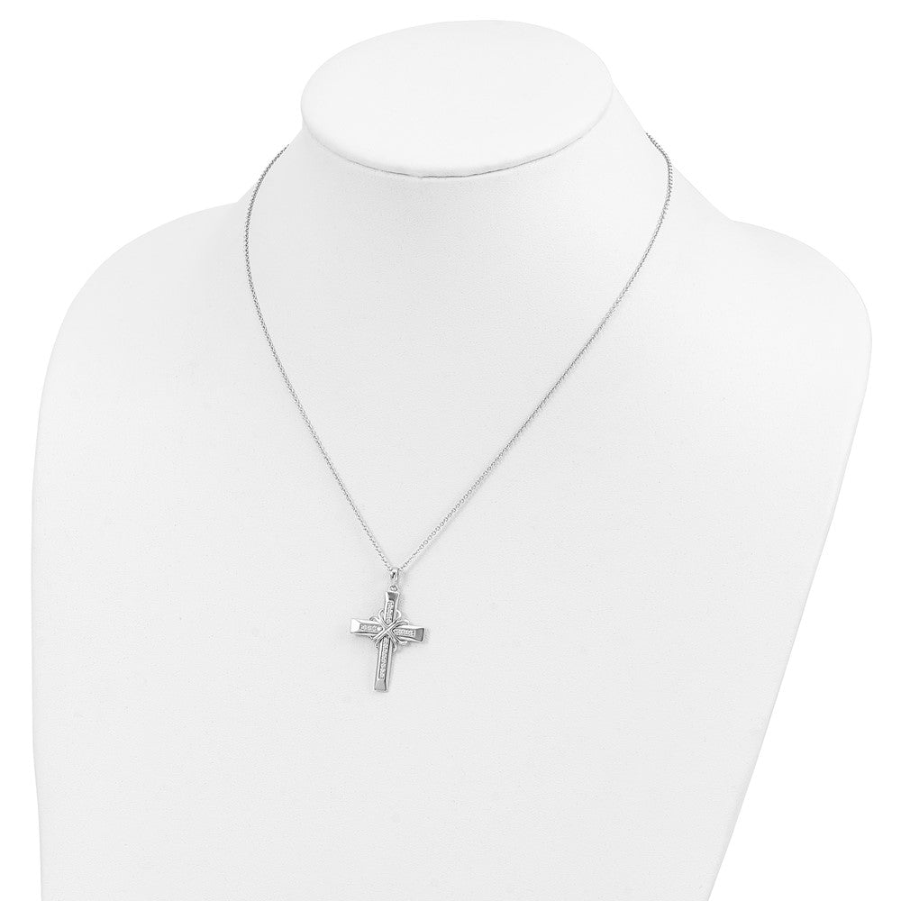 Sentimental Expressions 925 Sterling Silver  CZ Steadfast Love 18in Cross Necklace 18 Inches x 24 mm