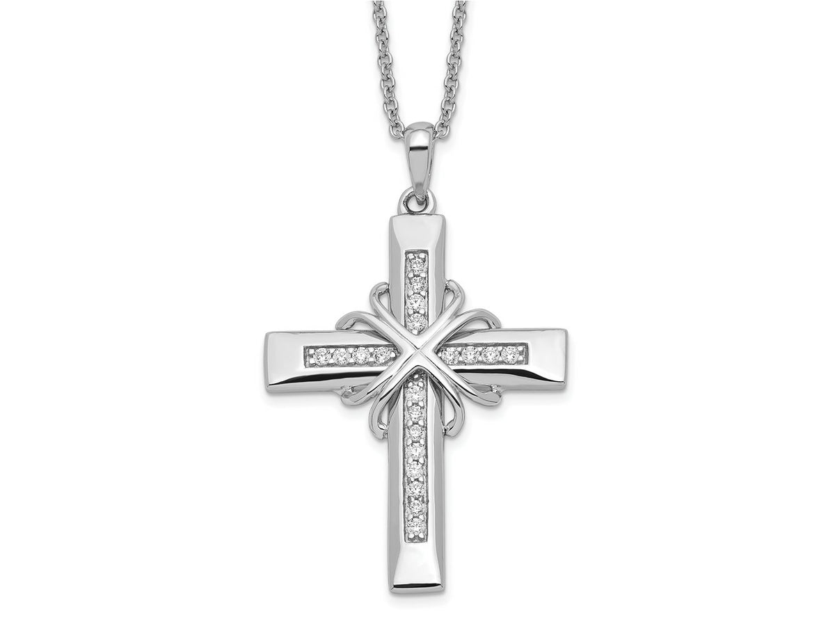 Sentimental Expressions 925 Sterling Silver  CZ Steadfast Love 18in Cross Necklace 18 Inches x 24 mm