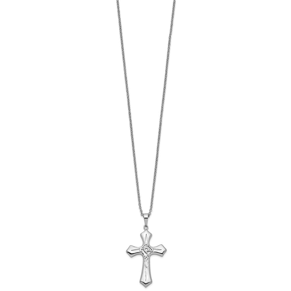 Sentimental Expressions 925 Sterling Silver  Antiqued Abide In Him 18in Cross Necklace 18 Inches x 19 mm