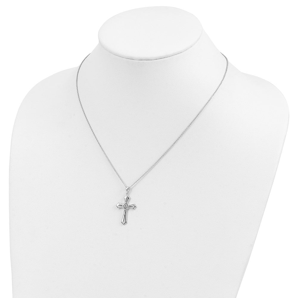 Sentimental Expressions 925 Sterling Silver  Antiqued Abide In Him 18in Cross Necklace 18 Inches x 19 mm