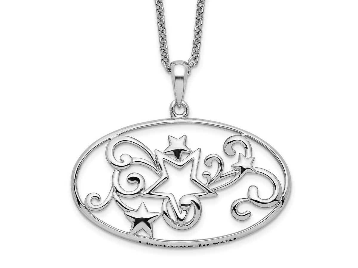 Sentimental Expressions 925 Sterling Silver  Antiqued I Believe In You Star Necklace 18 Inches x 28 mm