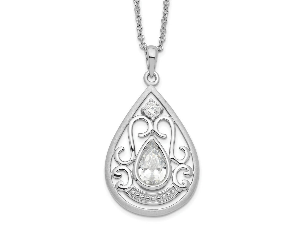 Sentimental Expressions 925 Sterling Silver Fancy  CZ In Loving Memory Necklace 18 Inches x 19 mm