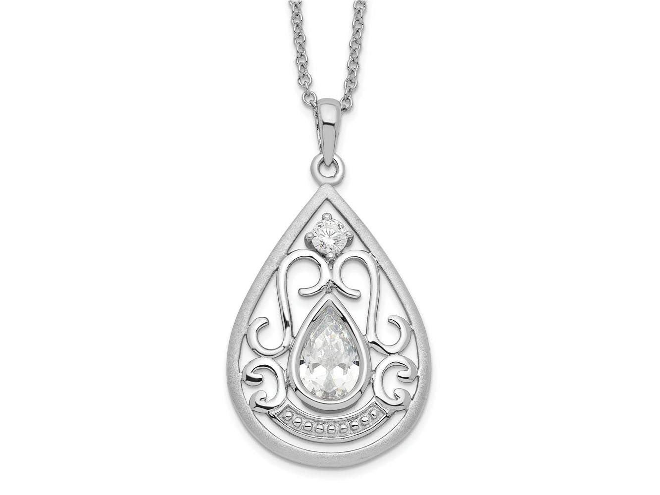 Sentimental Expressions 925 Sterling Silver Fancy  CZ In Loving Memory Necklace 18 Inches x 19 mm