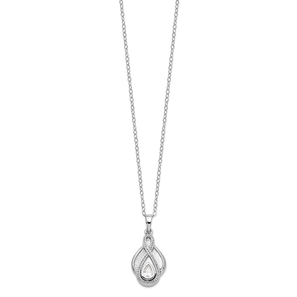Sentimental Expressions 925 Sterling Silver  CZ Tear Of Strength Ash Holder 18in Necklace 15 mm