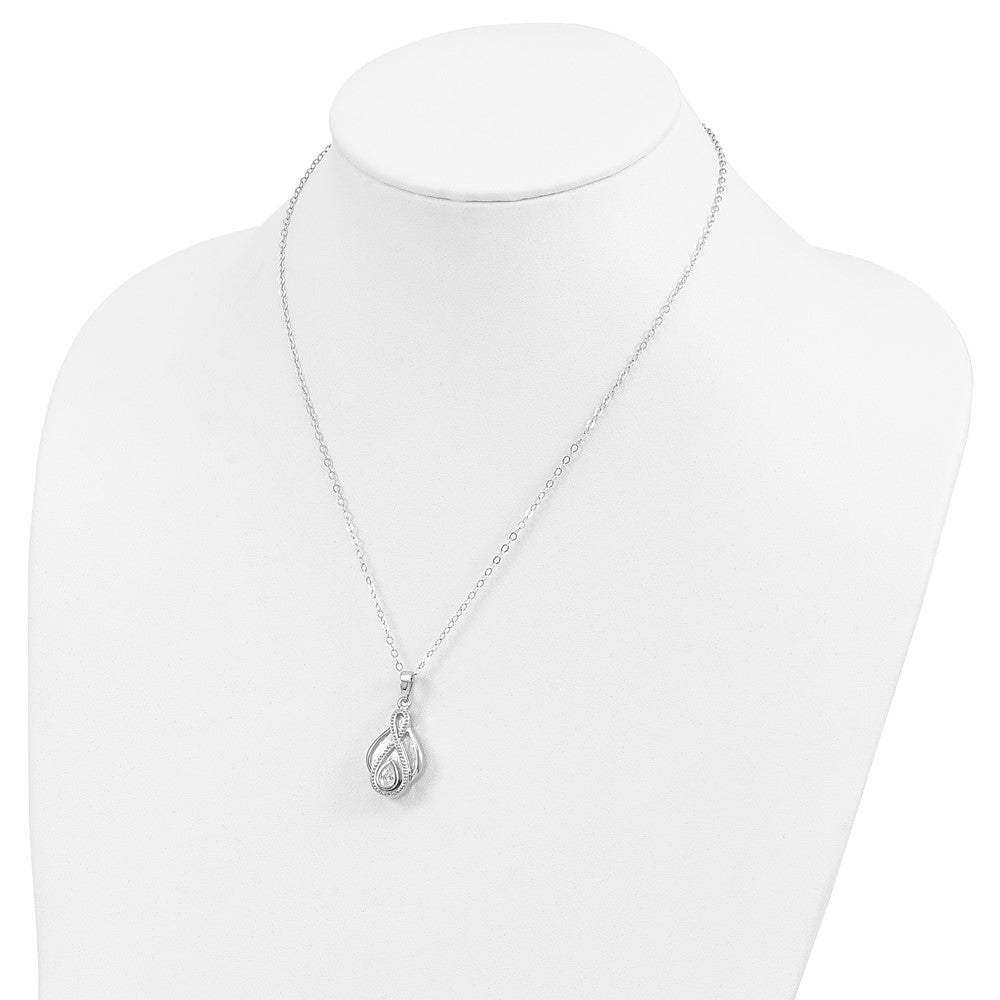 Sentimental Expressions 925 Sterling Silver  CZ Tear Of Strength Ash Holder 18in Necklace 15 mm