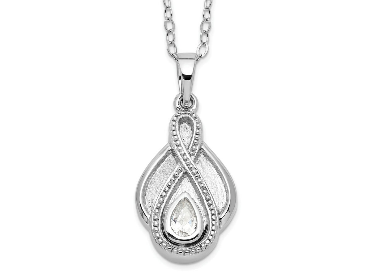 Sentimental Expressions 925 Sterling Silver  CZ Tear Of Strength Ash Holder 18in Necklace 15 mm