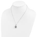 Sentimental Expressions 925 Sterling Silver  CZ Antiqued Flower Ash Holder 18in Necklace 13 mm