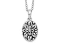 Sentimental Expressions 925 Sterling Silver  CZ Antiqued Flower Ash Holder 18in Necklace 13 mm