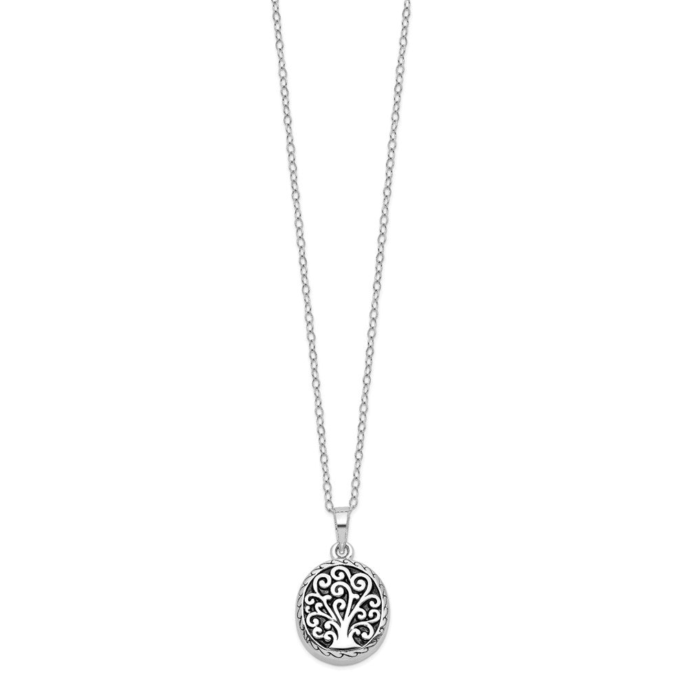 Sentimental Expressions 925 Sterling Silver Rhodium Antiqued Tree of Life Ash Holder 18in Necklace 17 mm