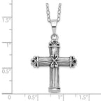 Sentimental Expressions 925 Sterling Silver Rhodium Plated Antiqued Cross Ash Holder 18in Necklace 23 mm