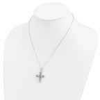 Sentimental Expressions 925 Sterling Silver Rhodium Plated Antiqued Cross Ash Holder 18in Necklace 23 mm