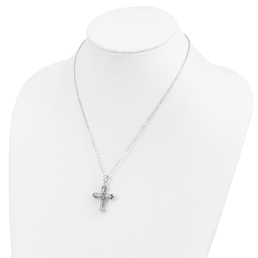 Sentimental Expressions 925 Sterling Silver Rhodium Plated Antiqued Cross Ash Holder 18in Necklace 23 mm