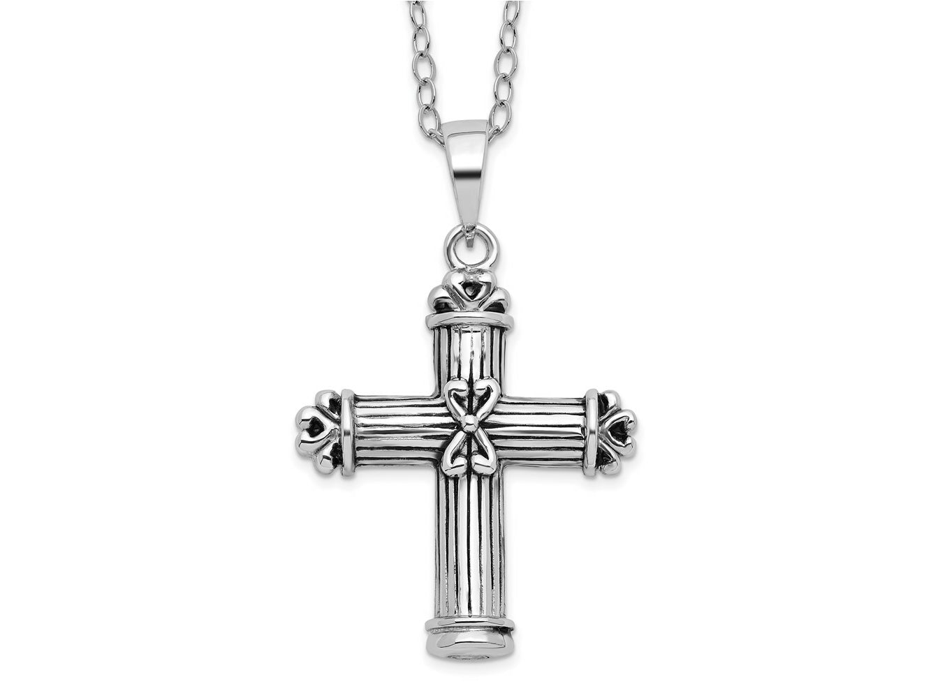 Sentimental Expressions 925 Sterling Silver Rhodium Plated Antiqued Cross Ash Holder 18in Necklace 23 mm