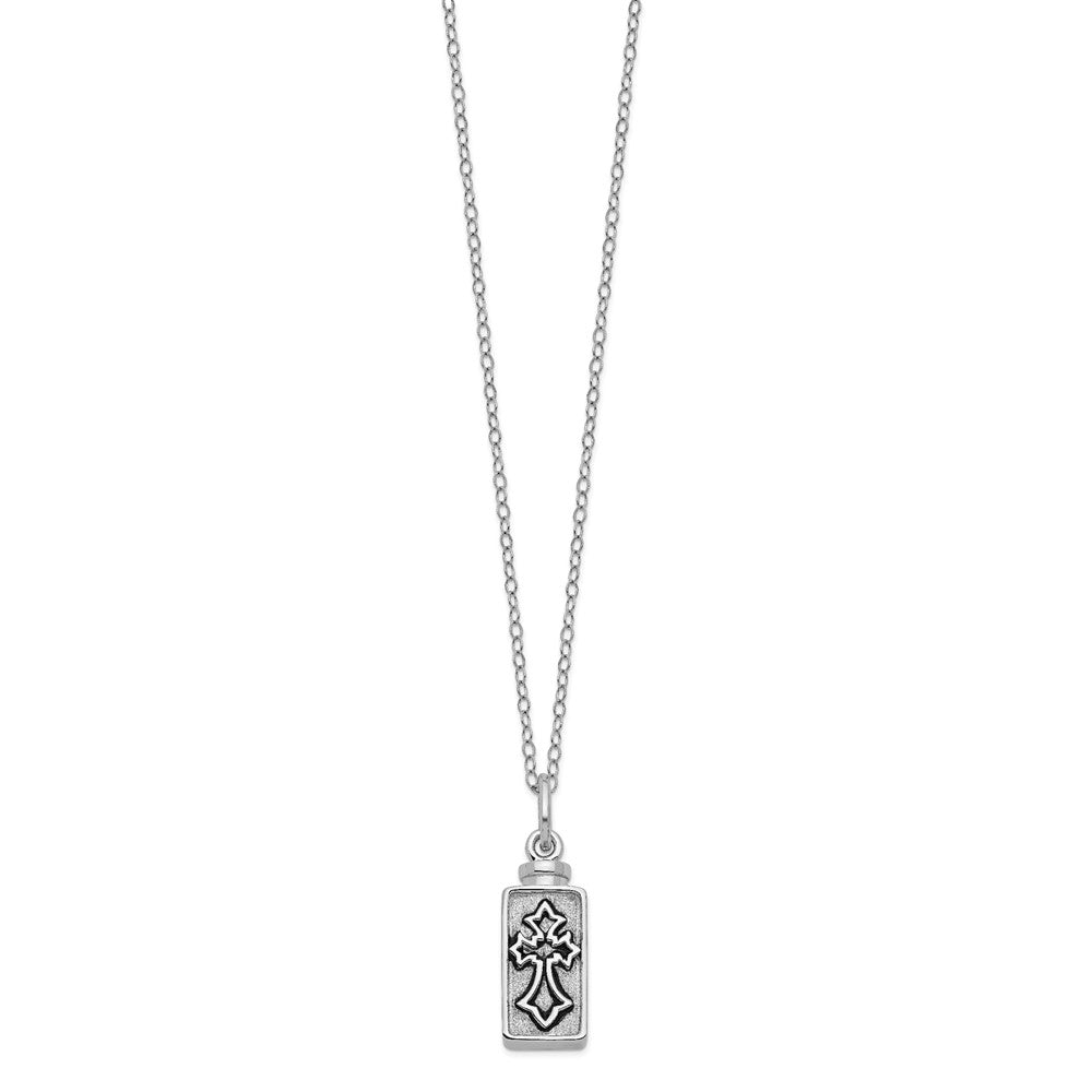 Sentimental Expressions 925 Sterling Silver Rhodium Antiqued Rectangle Cross Ash Holder 18in Necklace 10 mm