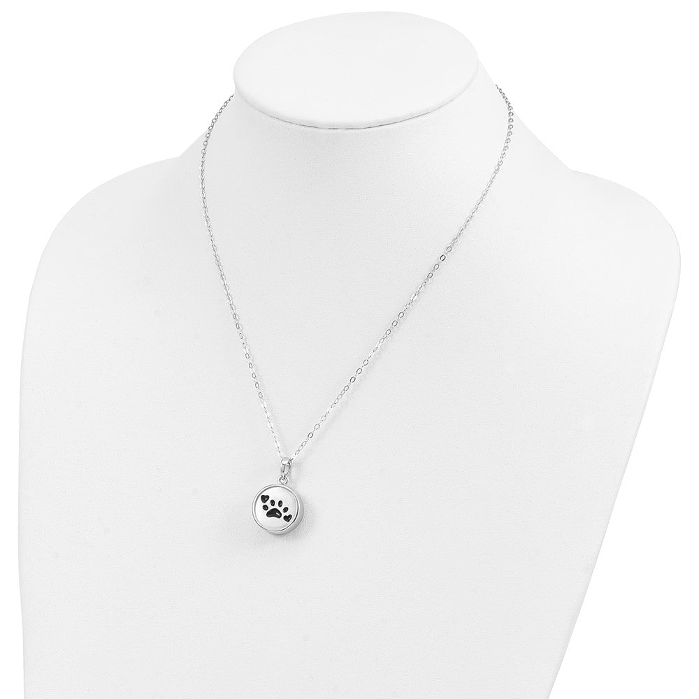 Sentimental Expressions 925 Sterling Silver Cable Enameled Paw Print Ash Holder Necklace 18 Inches x 19 mm