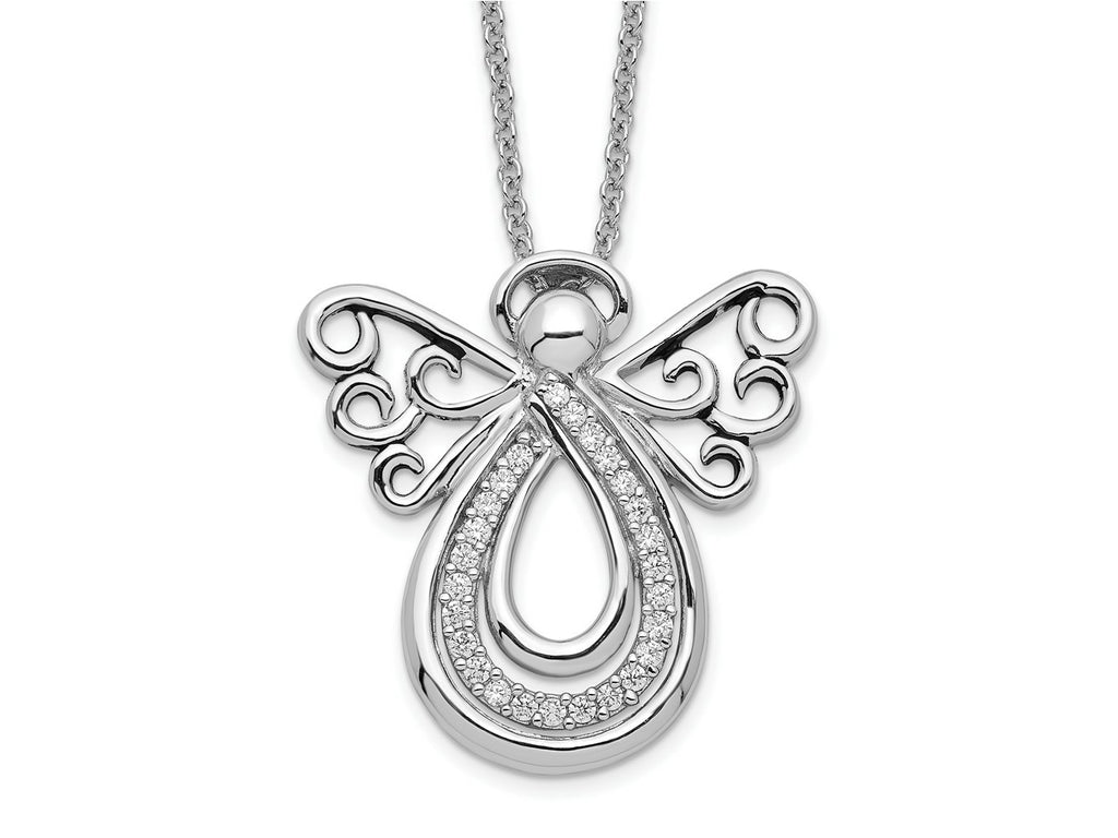 Sentimental Expressions 925 Sterling Silver  CZ Angel Of Comfort Necklace 18 Inches x 22 mm